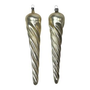 Vintage 7" German Blown Mercury Glass Icicle Spiral Christmas Ornaments